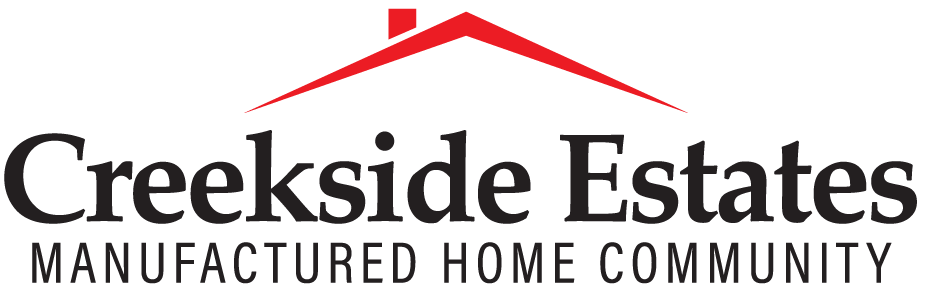 The image is a logo for a manufactured home community named Creekside Estates.